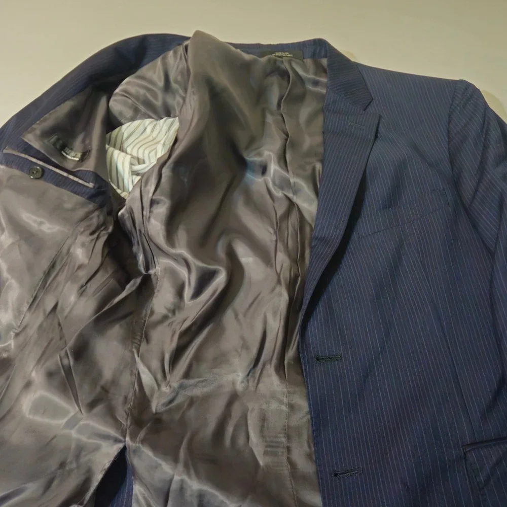 Saks Fifth Avenue Ermenegildo Zegna Blazer Mens Blue Pinstripe‎ Silk Wool Jacket
